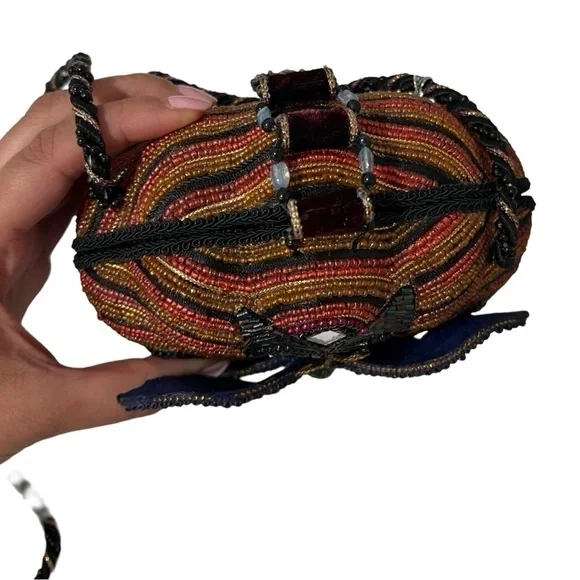 NWT VINTAGE MARY FRANCES Motif Butterfly Beaded Multicolor Round Shoulder Bag - Picture 3 of 8